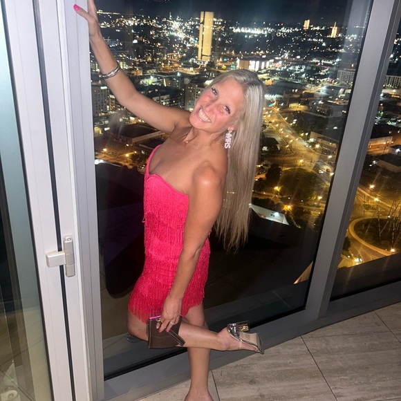 Lime Lush Pink Magenta Fringe Mini Dress - Picture 2 of 16